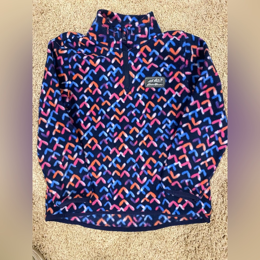 Eddie Bauer Navy and Multicolor Fleece Pullover